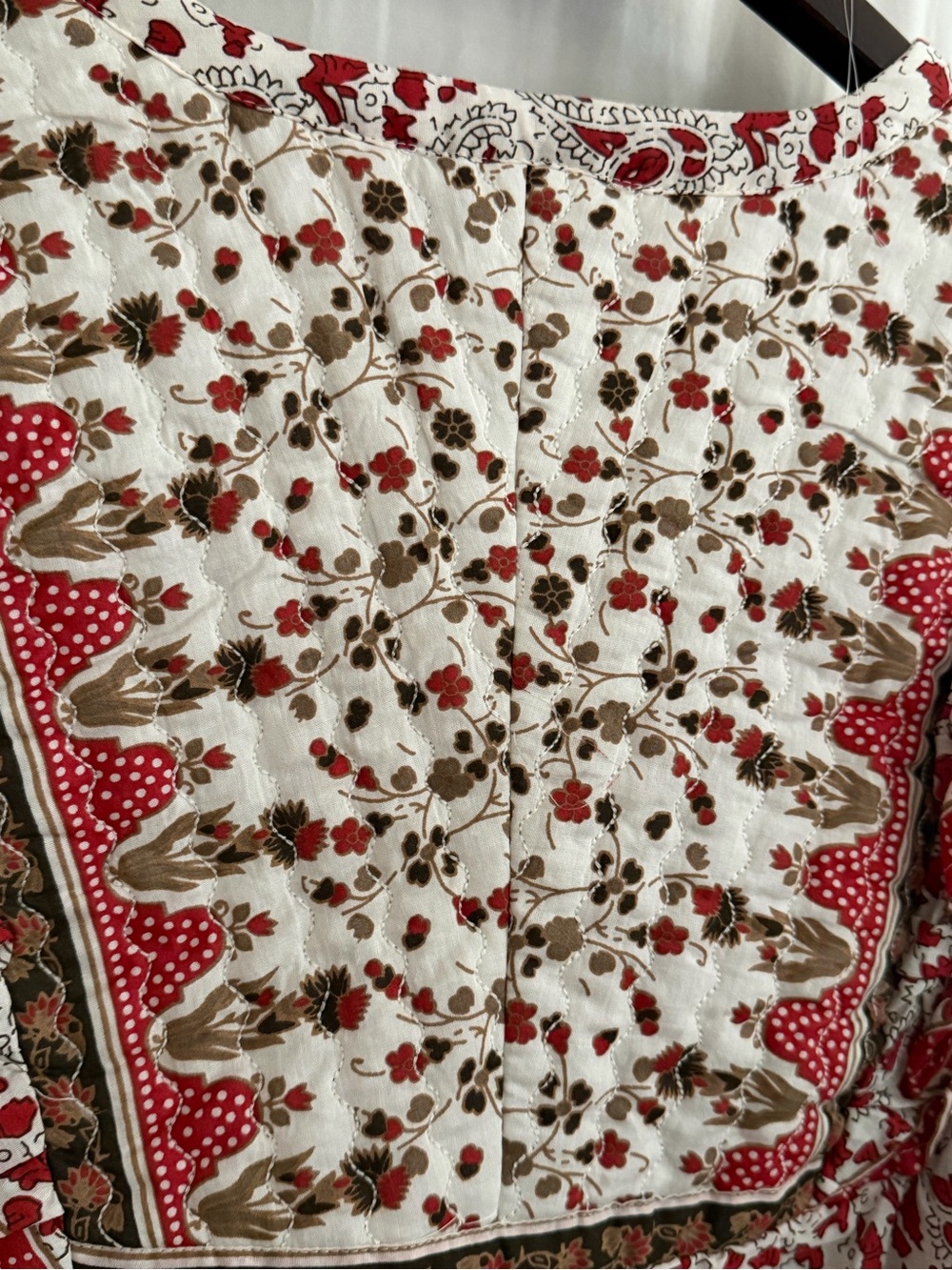 NWT Calypso St.Barth Boho Ruffle Yoke Peasant Blouse Top - Red Floral Print - L - Picture 7 of 15